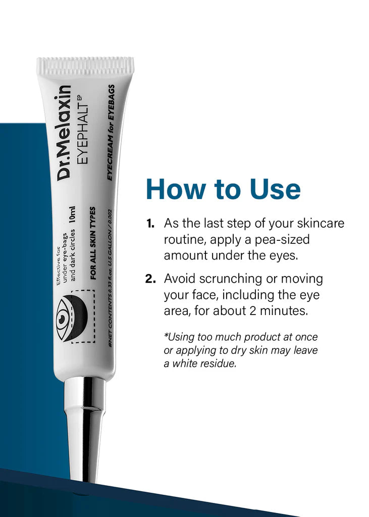 Dr. Melaxin eye cream tube with usage instructions on a white background
