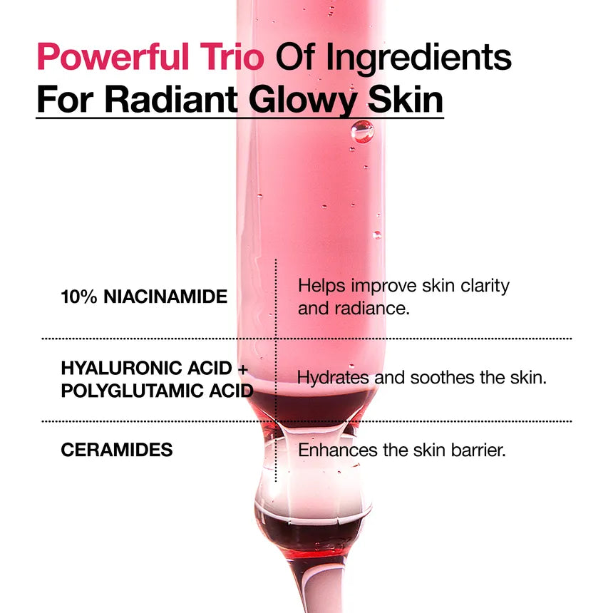 Skincare product with text about ingredients for radiant glowy skin