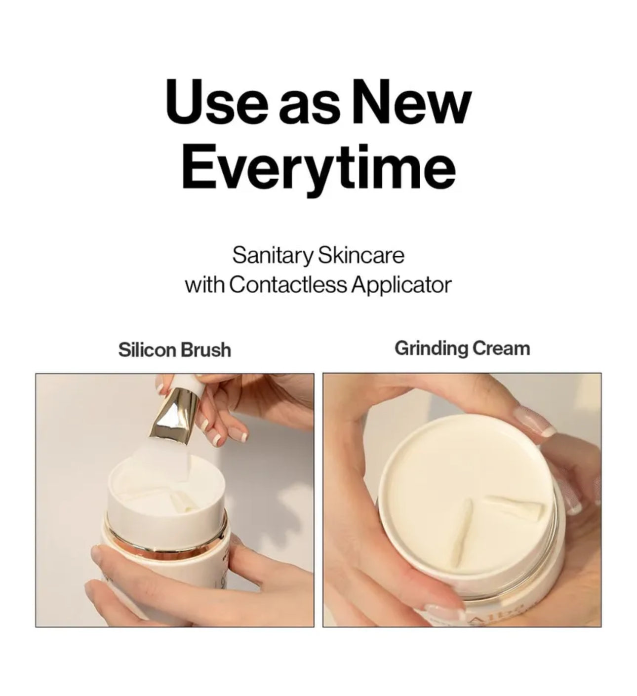 Sanitary skincare product with contactless applicator shown in use.