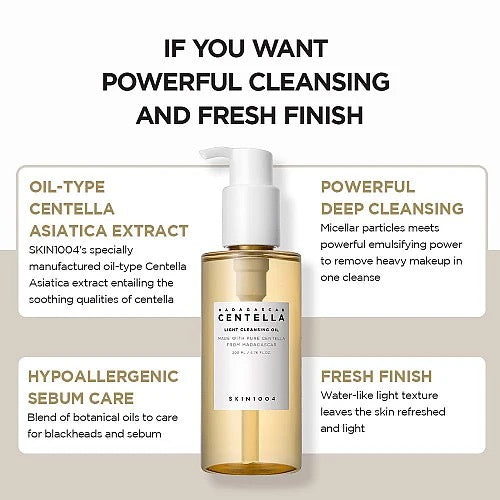 SKIN1004 Centella Asiatica skincare product with text highlighting features on a beige background