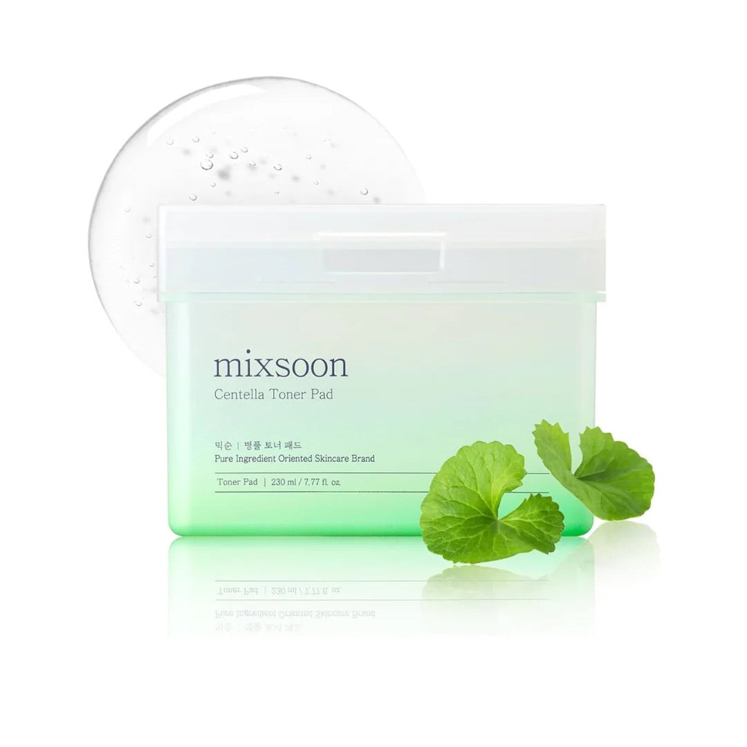 Green toner pad with 'mixsoon' branding on a white background