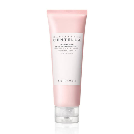 Pink tube of Skin1004 Madagascan Centella cleansing foam on a white background