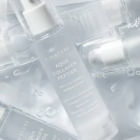 S.Nature Aqua Collagen Peptide skincare product with dropper on a clear background