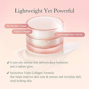 Cosmetic cream jar with text highlighting features on a pink background