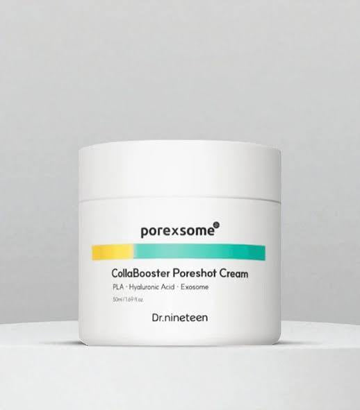 Porexsome CollaBooster Poreshot Cream jar on a gray background