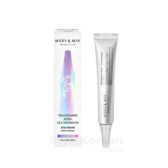 Mary & May eye cream tube and packaging on a white background