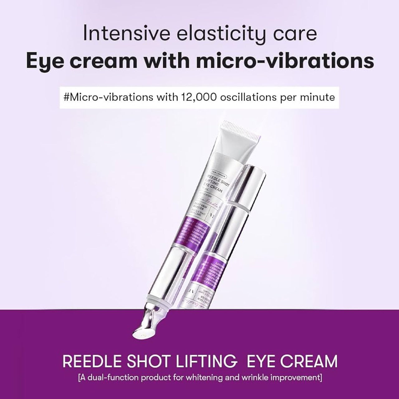 Reedle shot lifting eye cream with text on a purple background