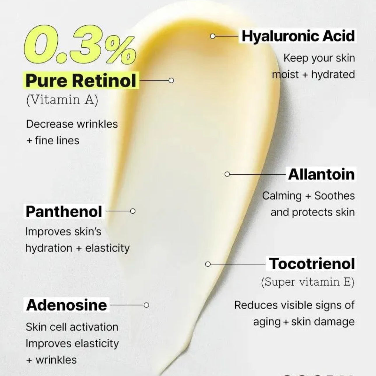 CosRX skincare product with labeled key ingredients on a white background