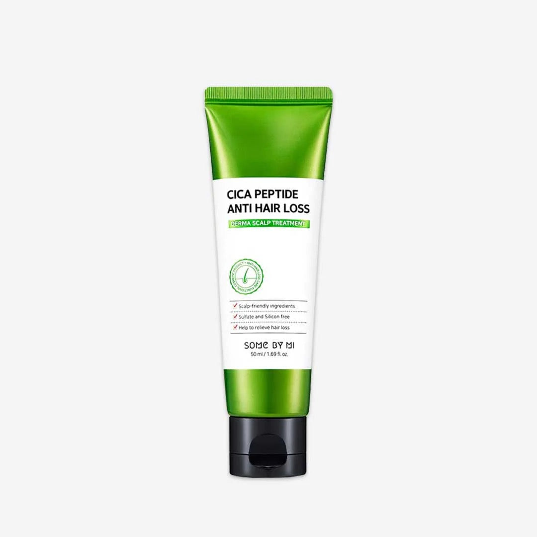 Green and white tube of Cica Peptide Anti Hair Loss product on a white background