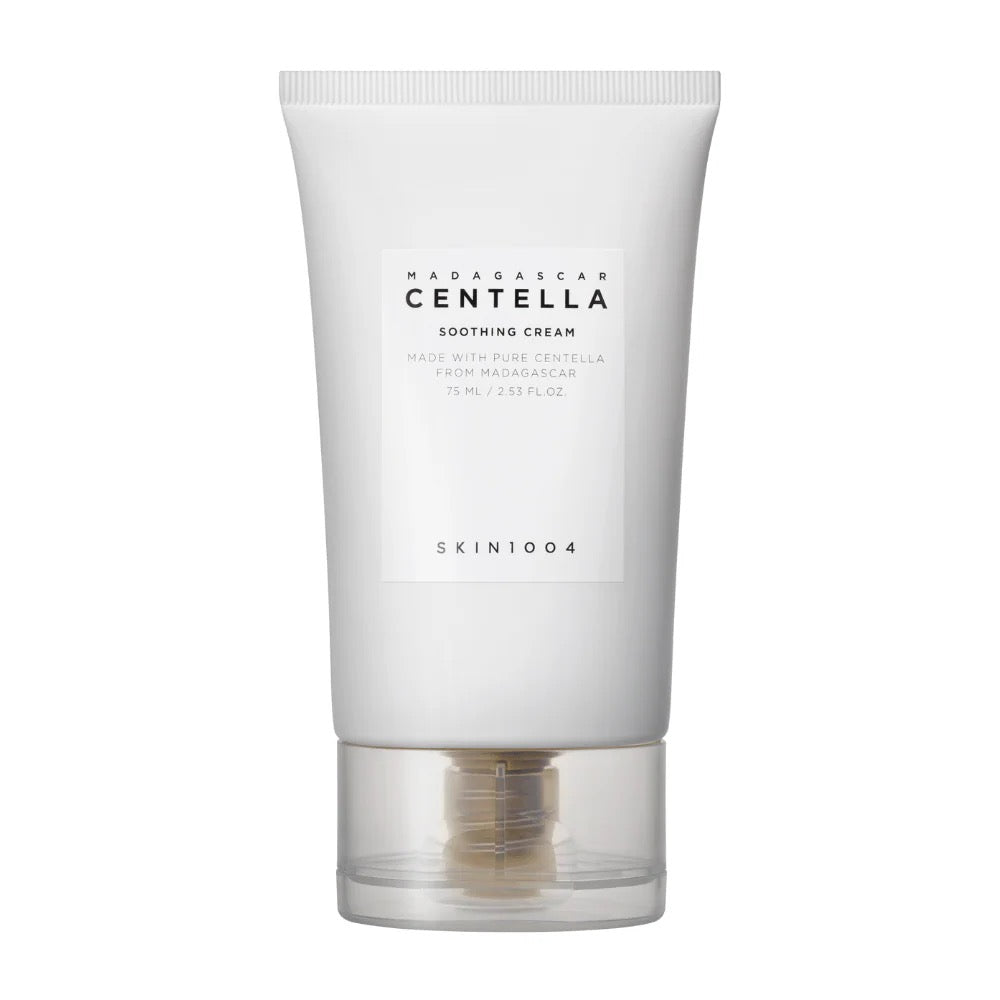 Skincare tube labeled 'Madagascar Centella Soothing Cream' by SKIN1004 on a white background