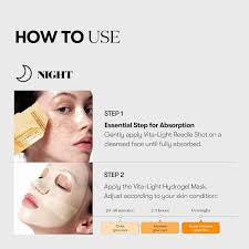 Instructions on how to use a night mask with step-by-step guidance and product images.
