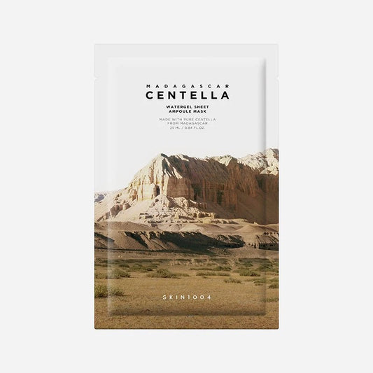 Product packaging with mountain landscape and 'Madagascar Centella' text