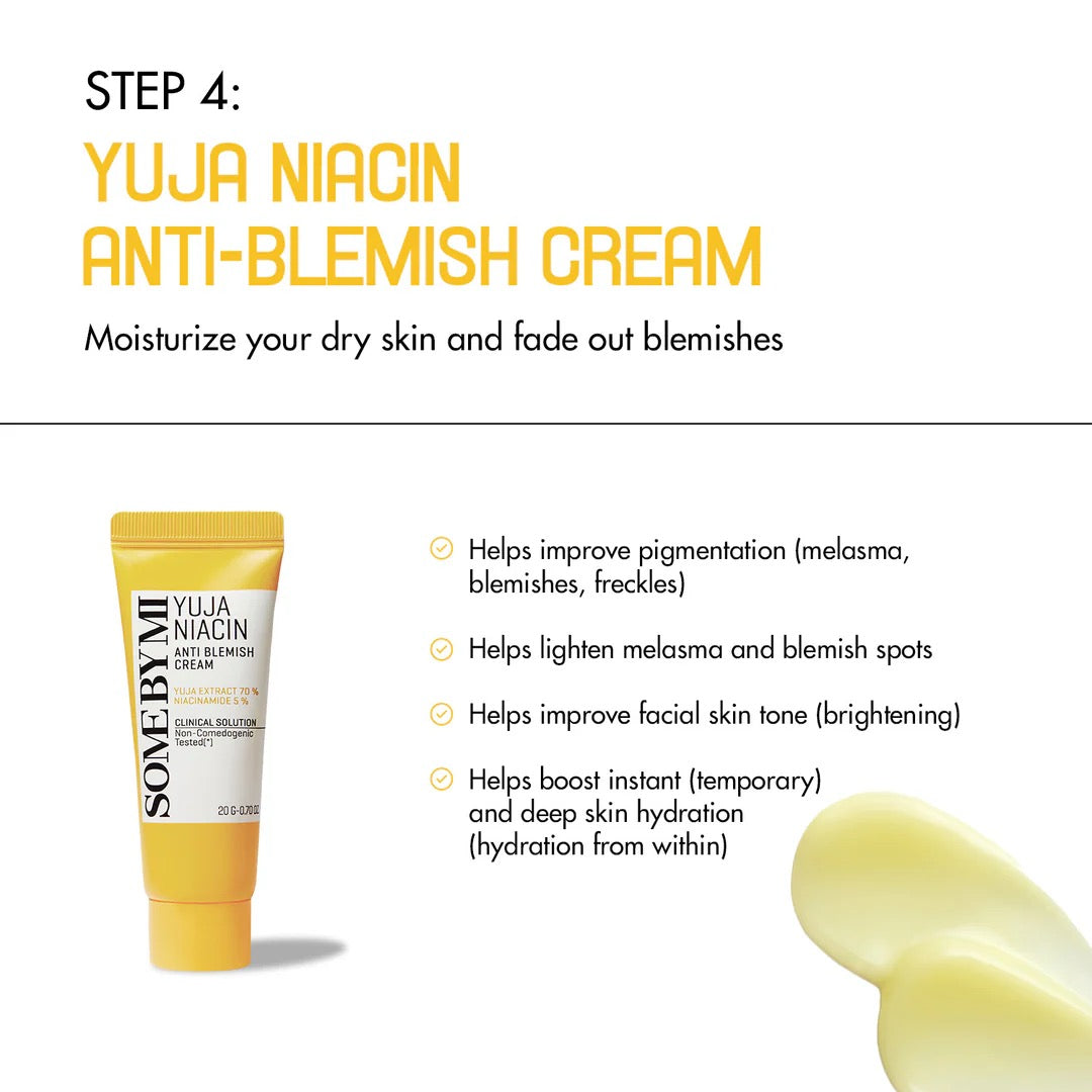Yuja Niacin anti-blemish cream packaging with product description on a white background