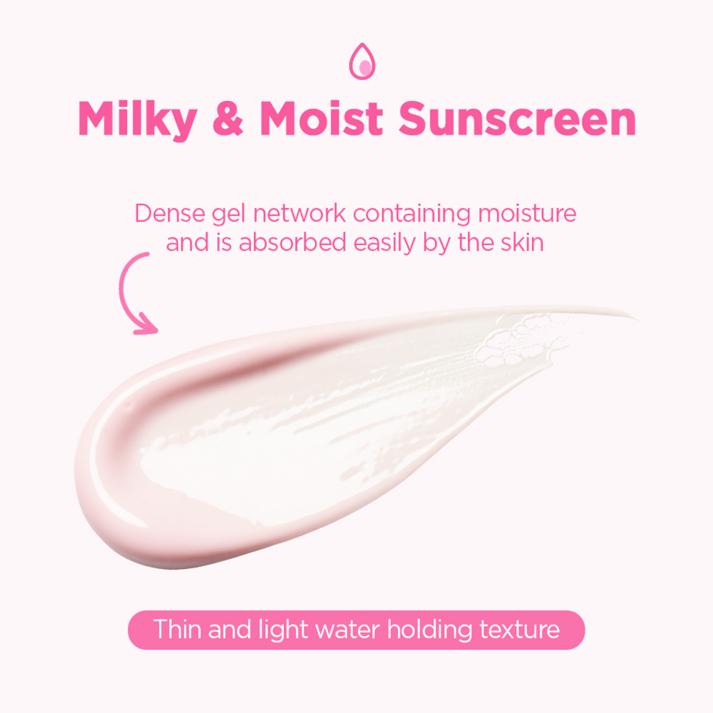 Milky & Moist Sunscreen with text on a pink background