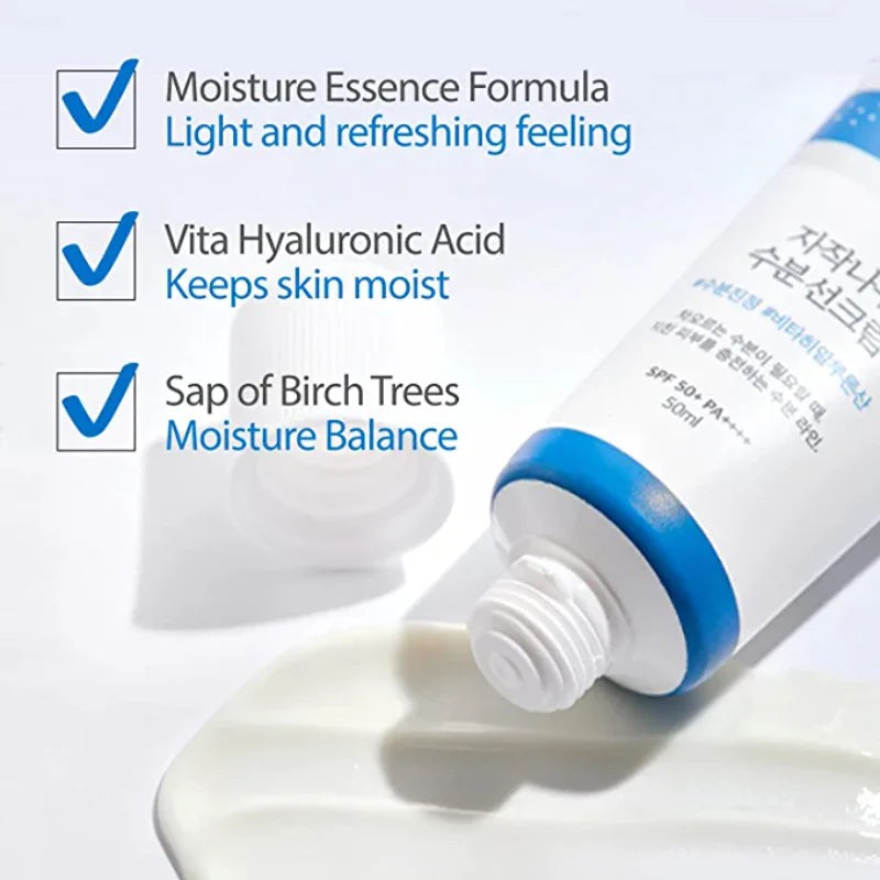 Skincare product with text highlighting moisture benefits on a light background