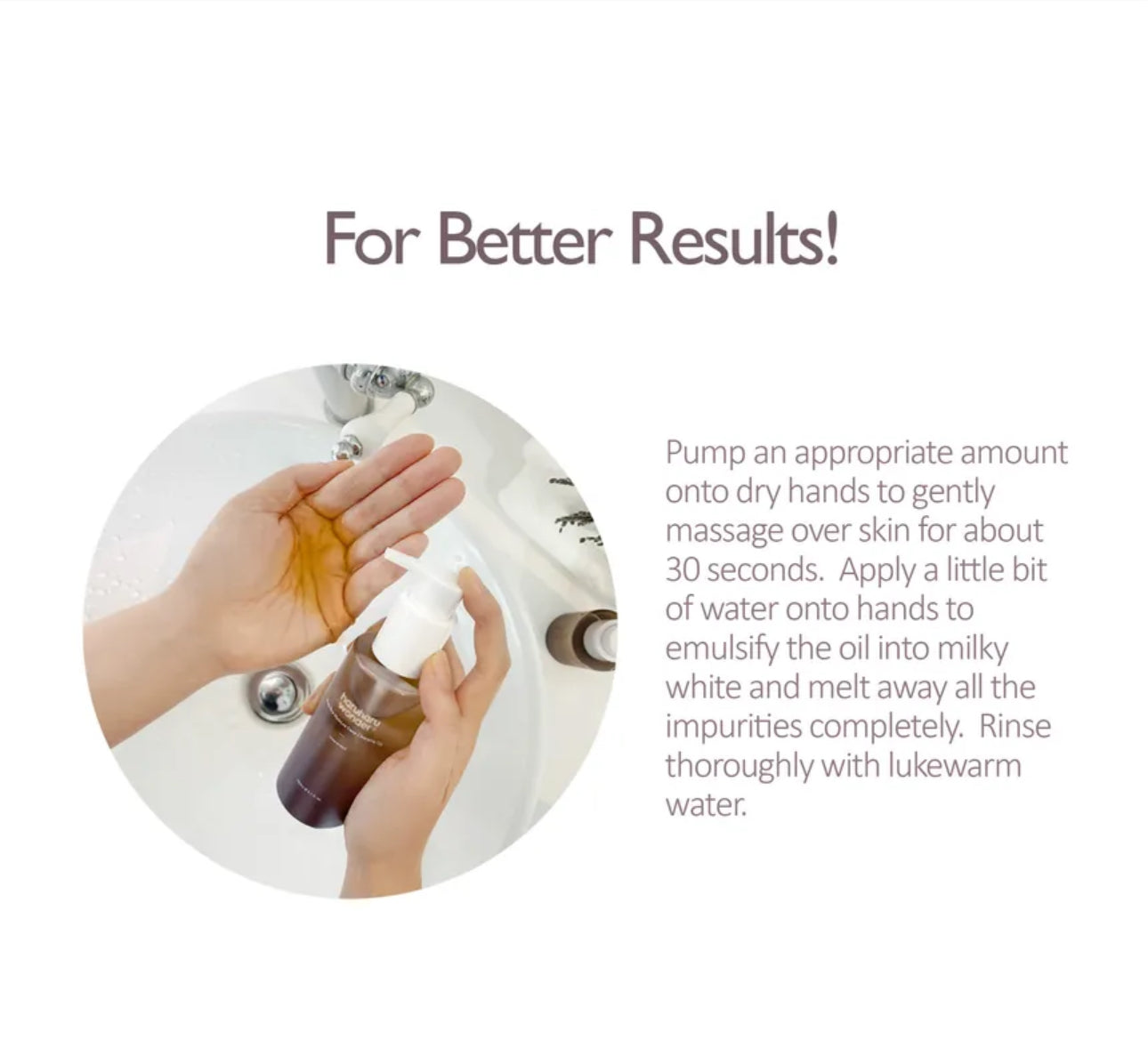 Hand washing instructions with a bottle of liquid soap and hands under a faucet.