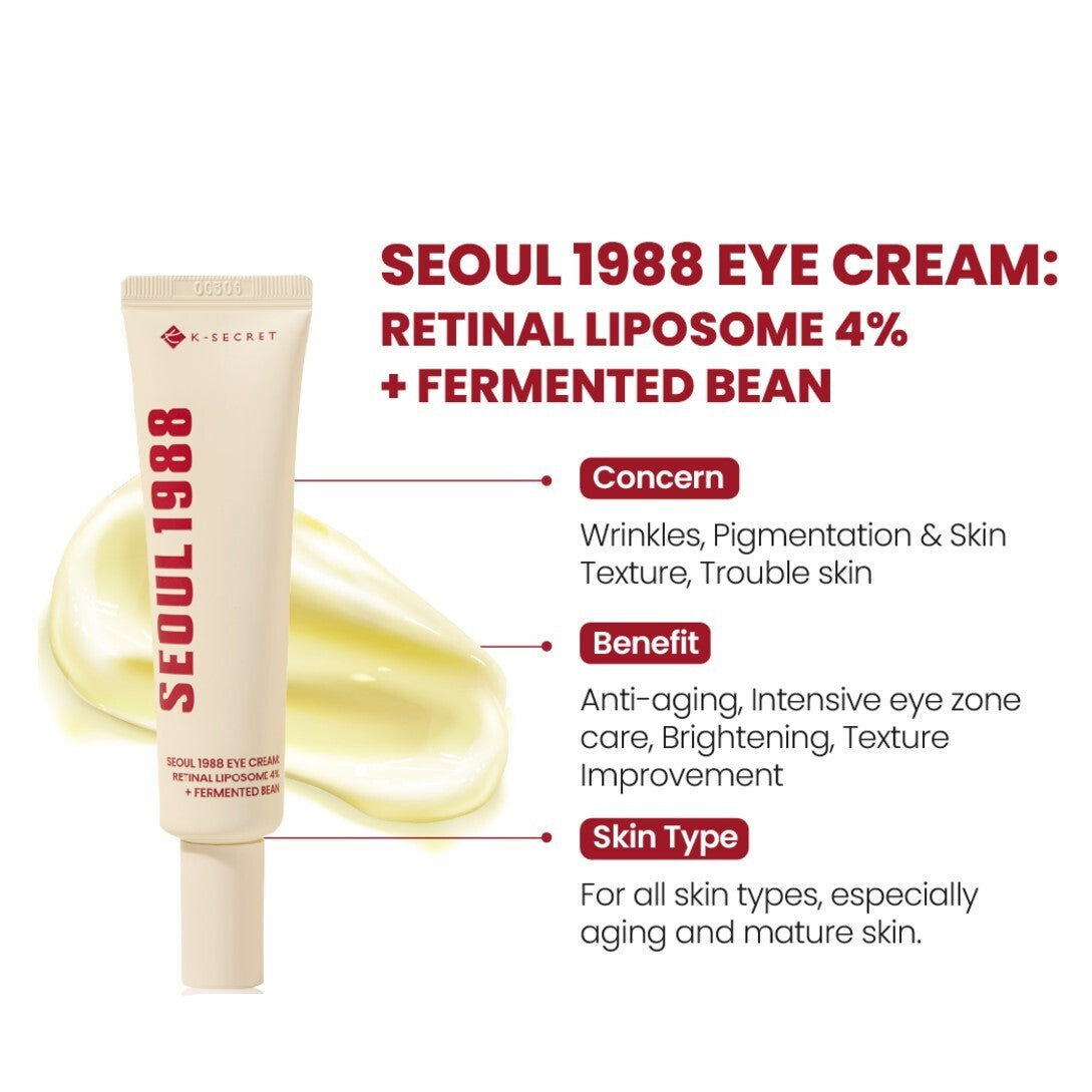 Seoul 1988 eye cream tube with product details on a white background
