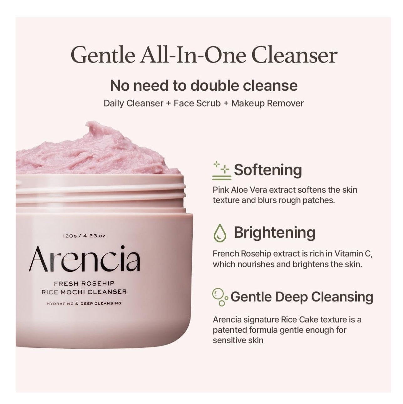 Arencia Fresh Rosehip Rice Mochi Cleanser 120g