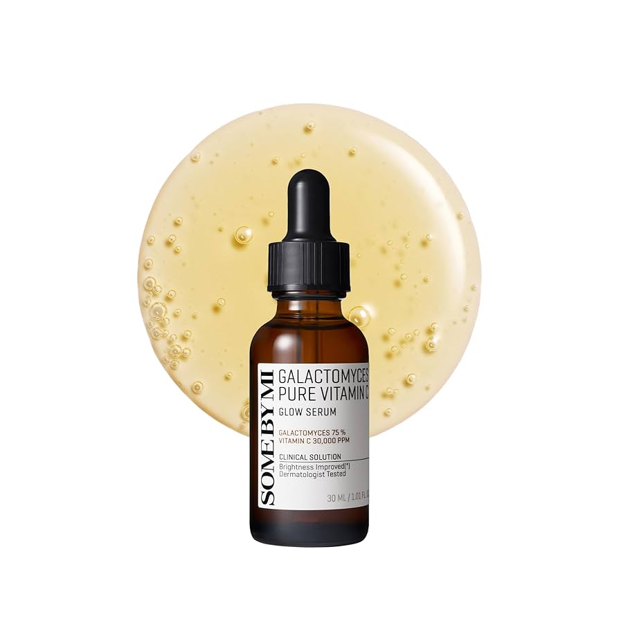 Bottle of Some By Mi Galactomyces Pure Vitamin Glow Serum with dropper on a white background