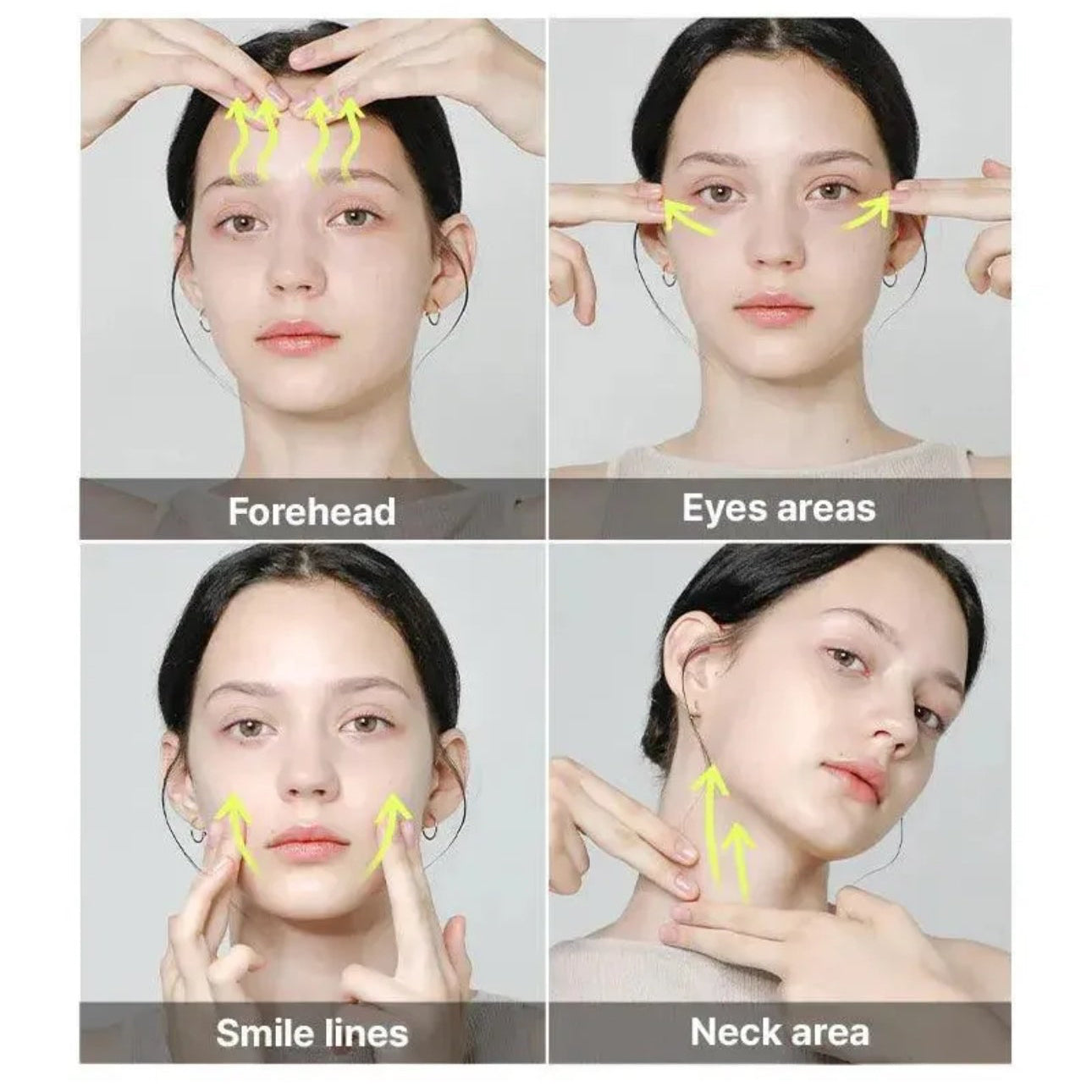 Cosrx tips for wrinkle care showing different areas of the face with arrows.