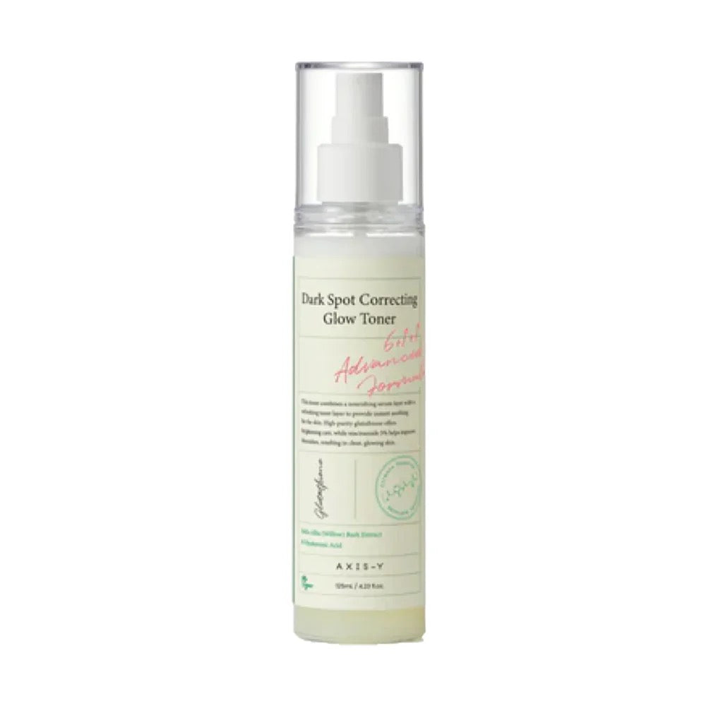 Bottle of dark spot correcting glow toner on a white background