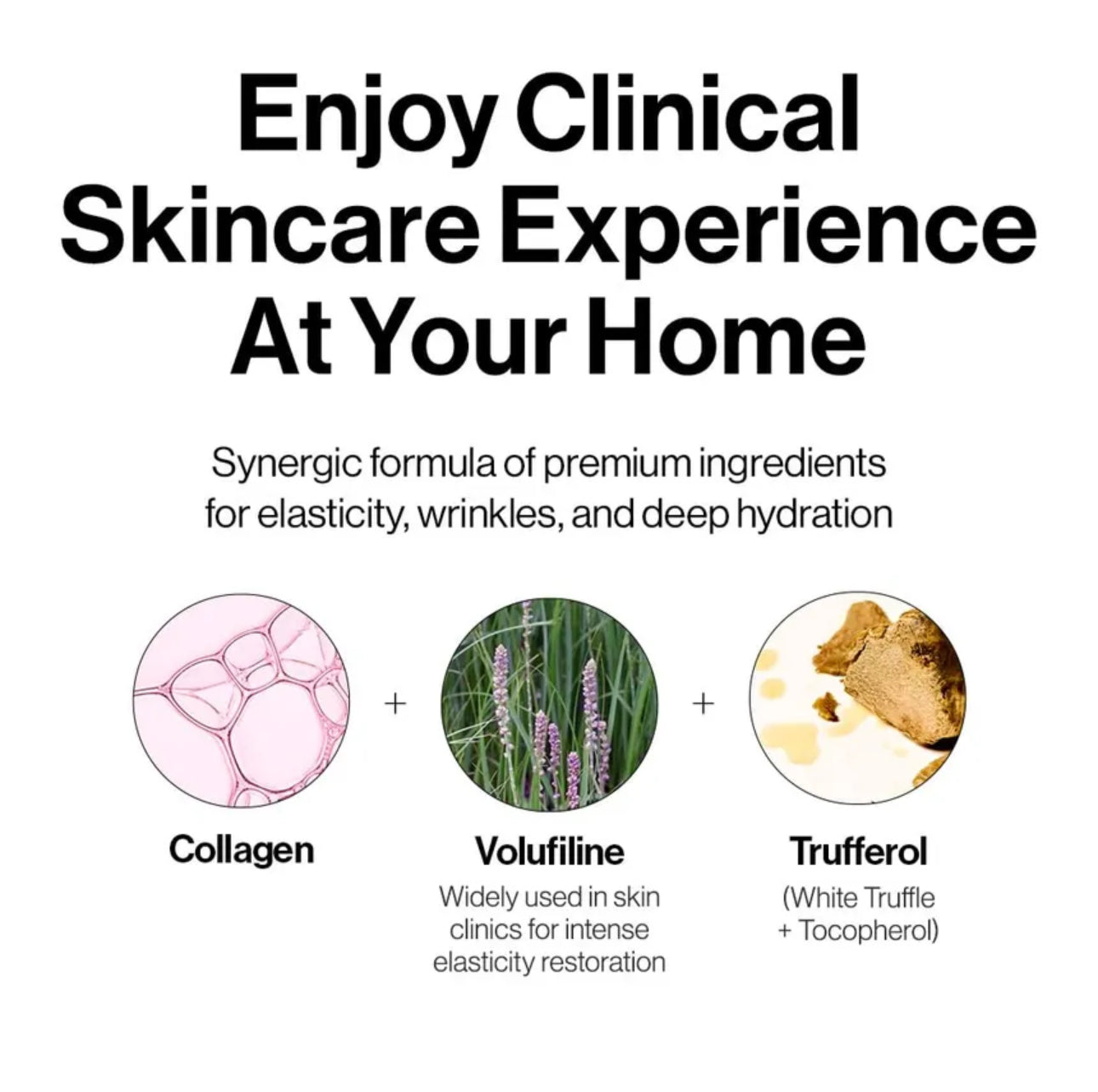 Advertisement for skincare product with ingredients and benefits on a white background