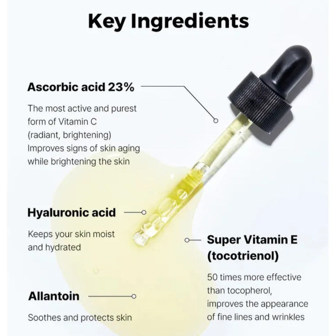 Cosrx skincare serum dropper with key ingredients labeled on a white background