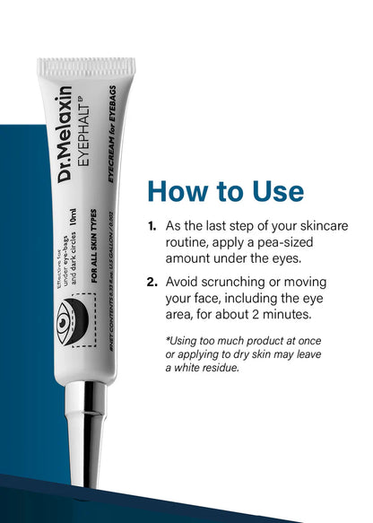 Dr. Melaxin eye cream tube with usage instructions on a white background