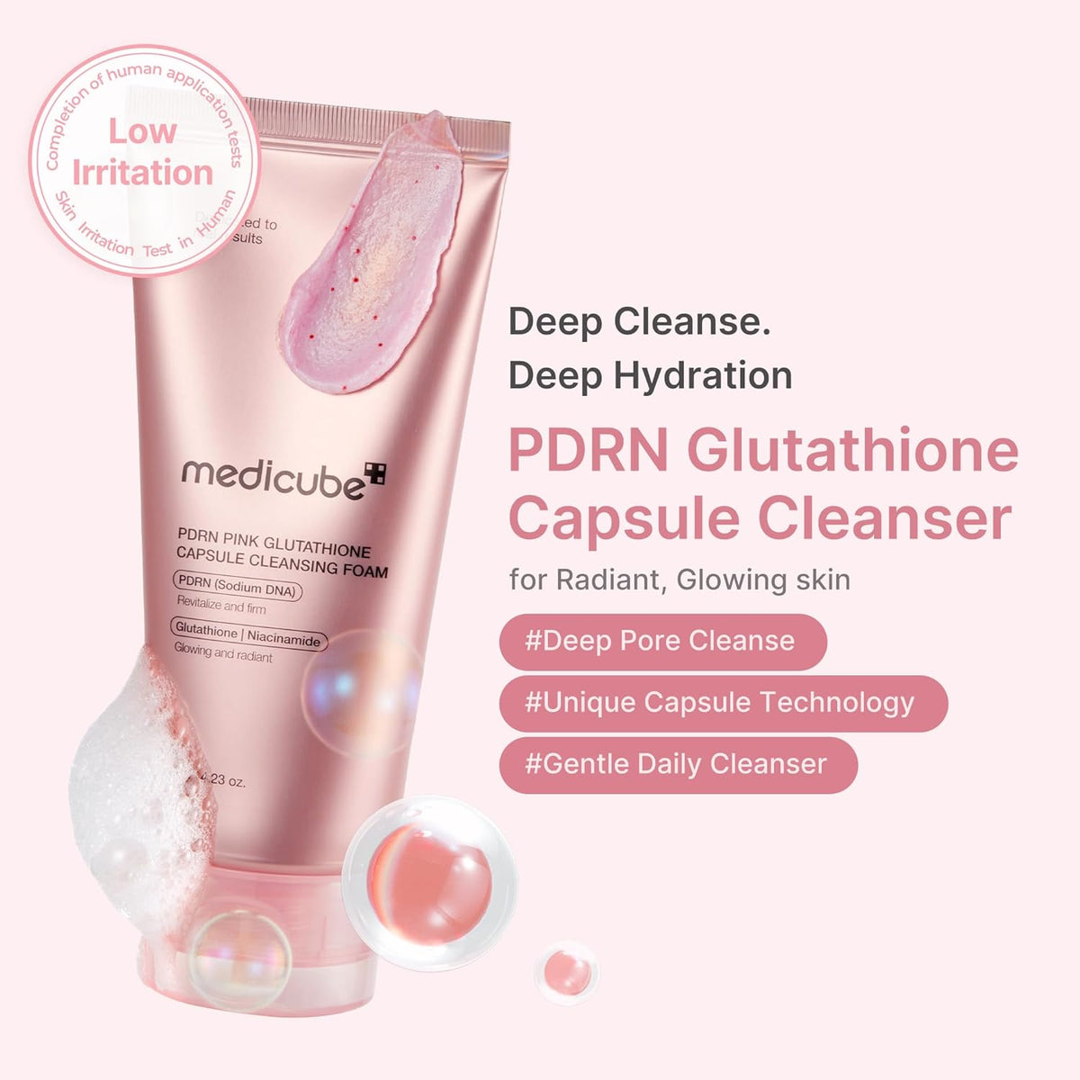 MEDICUBE PDRN Pink Glutathione Capsule Foam Cleanser – 120 g
