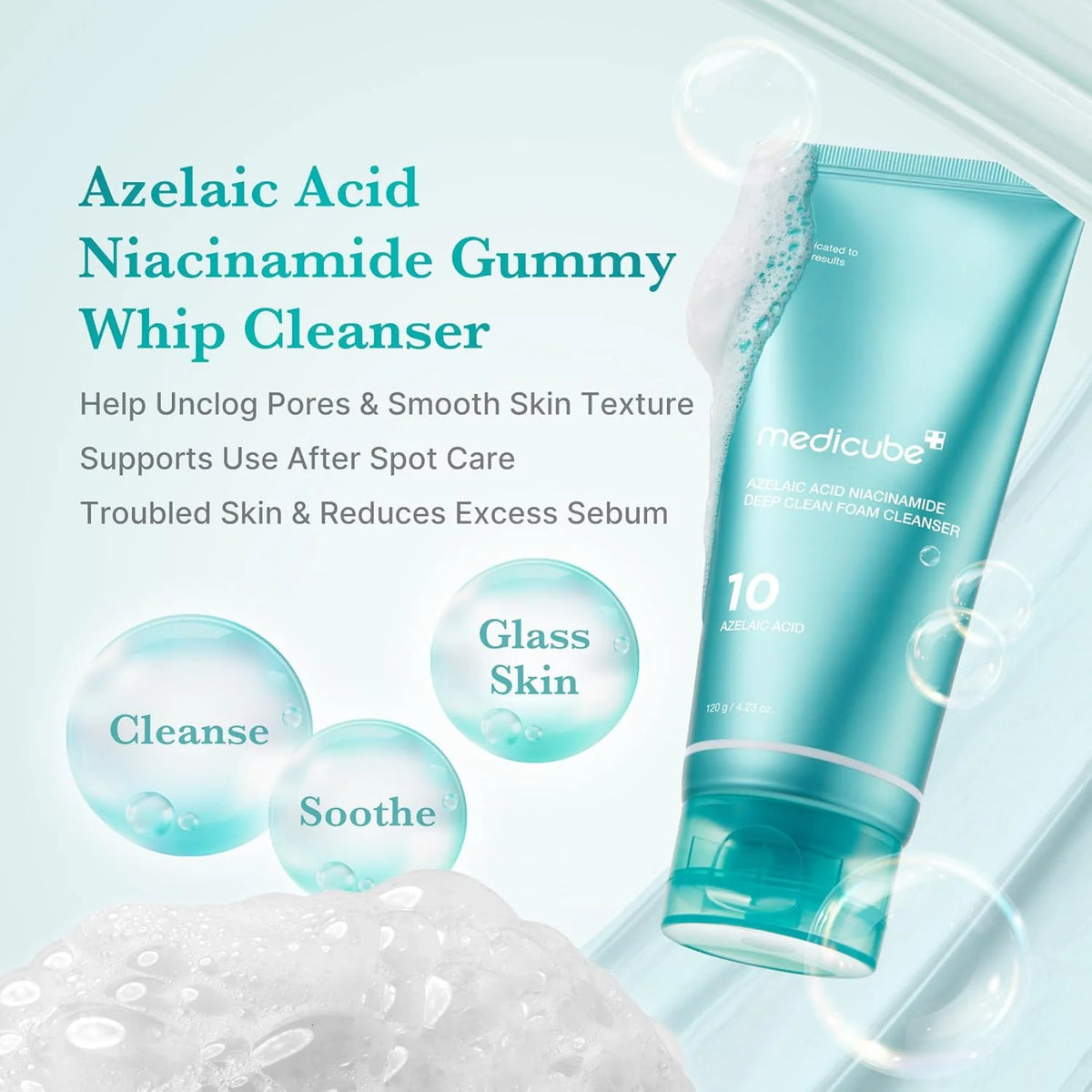 MEDICUBE Azelaic Acid Niacinamide Deep Clean Foam Cleanser – 120g
