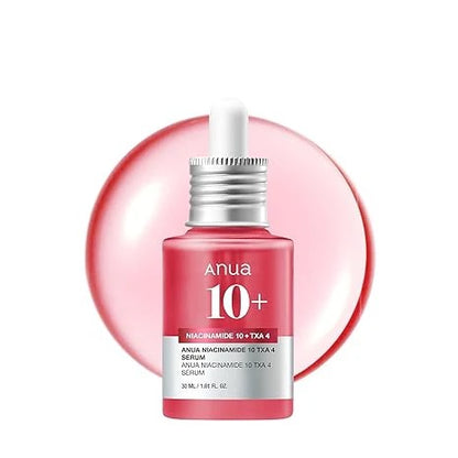 Anua 10+ serum bottle with dropper on a white background