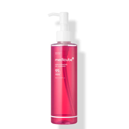Pink bottle with pump dispenser labeled 'medicube' on a white background