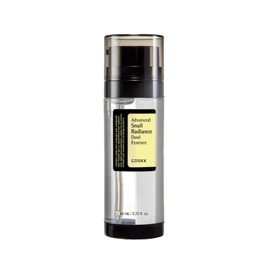 Cosrx Advanced Snail Radiance Dual Essence bottle on a white background