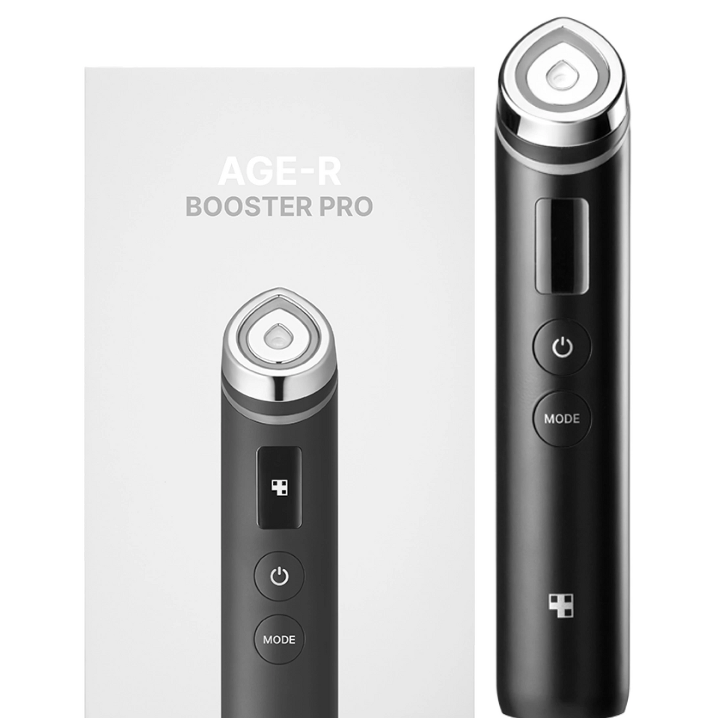 Black and silver device with 'AGE-R BOOSTER PRO' branding on a white background