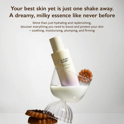 Skincare product with text about skin improvement on a white background