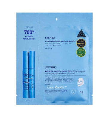 Cica K Needle hydrogel sheet mask packaging with blue and white design