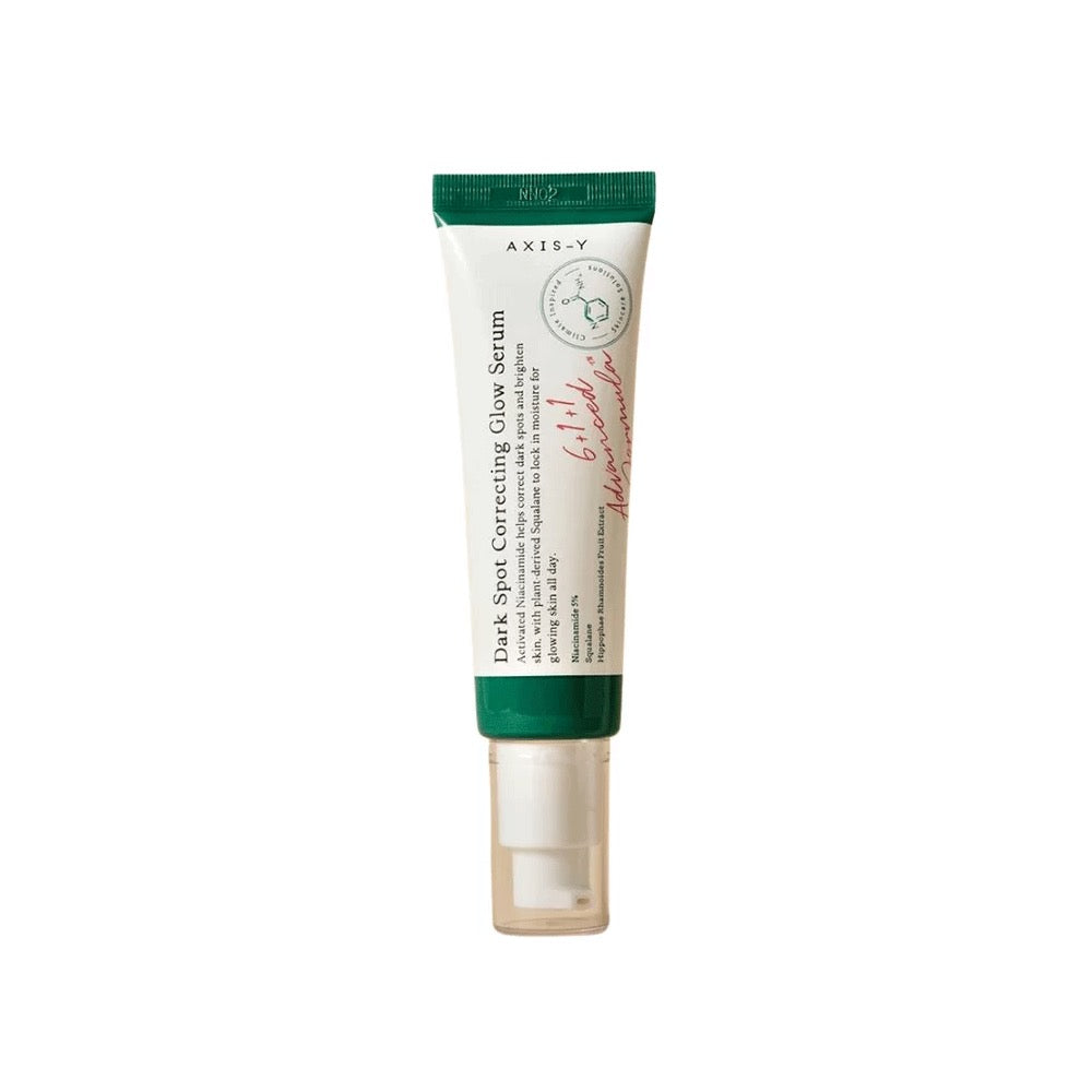 Tube of Axis-Y Dark Spot Correcting Glow Serum on a white background