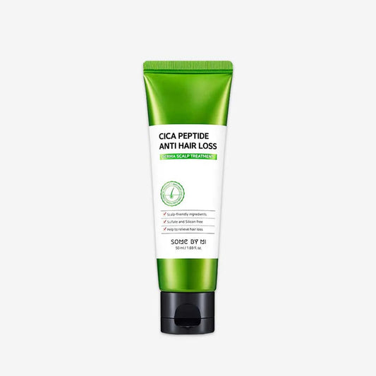 Green and white tube of Cica Peptide Anti Hair Loss product on a white background
