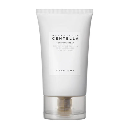 Skincare tube labeled 'Madagascar Centella Soothing Cream' by SKIN1004 on a white background