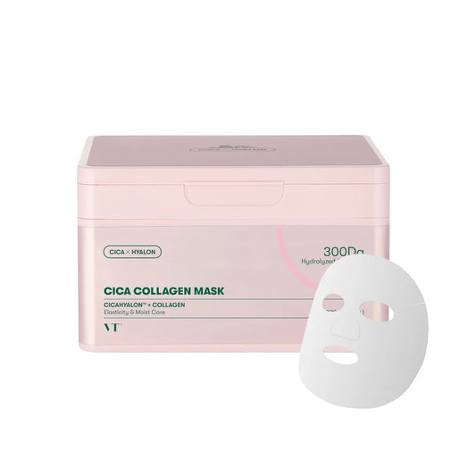 Cica collagen mask with packaging on a white background