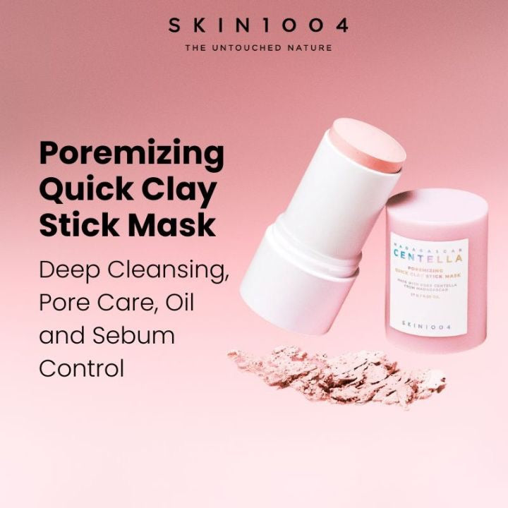 SKIN1004 poreizing quick clay stick mask on a pink background