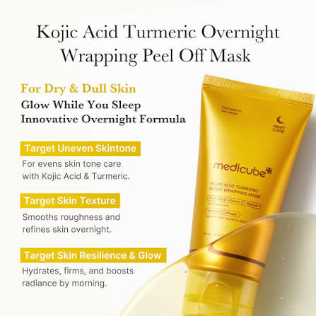 Kojic Acid Turmeric Overnight Wrapping Peel Off Mask packaging with product details on a white background