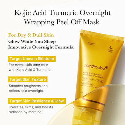 Kojic Acid Turmeric Overnight Wrapping Peel Off Mask packaging with product details on a white background