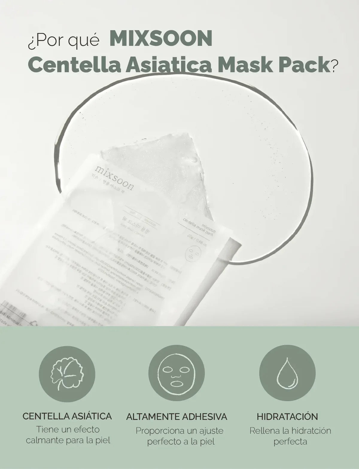 MIXSOON Centella Asiatica Mask Pack with product and benefits on a light gray background