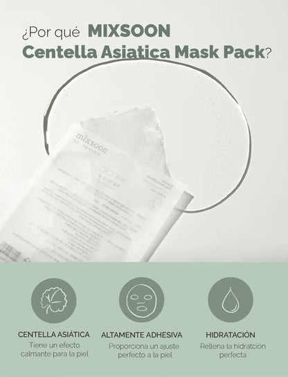 MIXSOON Centella Asiatica Mask Pack with product and benefits on a light gray background