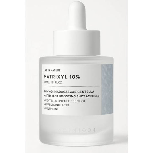 Skincare ampoule bottle with Matrixyl 10% label on a white background
