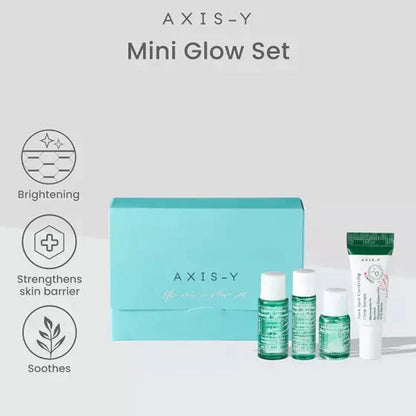 AXIS-Y Mini Glow Set with turquoise box and skincare products on a white background
