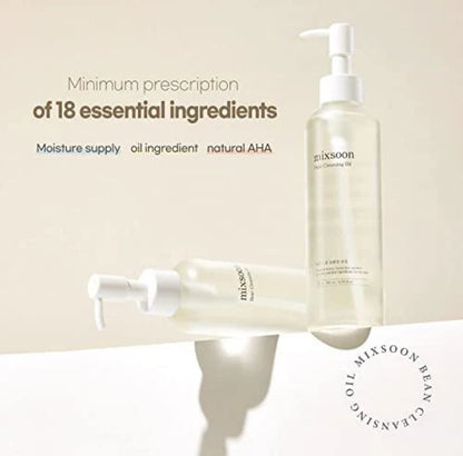 Two skincare products with text about essential ingredients on a beige background