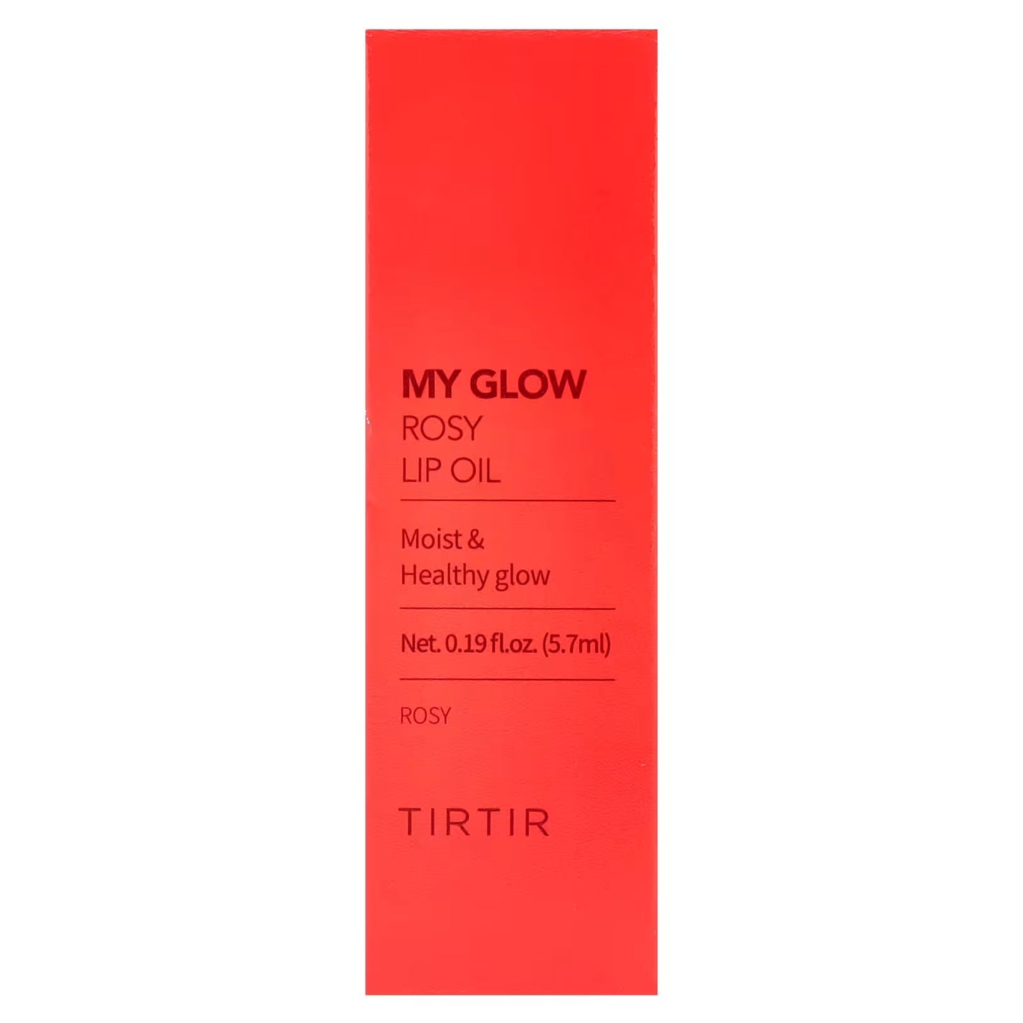Red packaging of TIRTIR MY GLOW Rosy Lip Oil on a white background