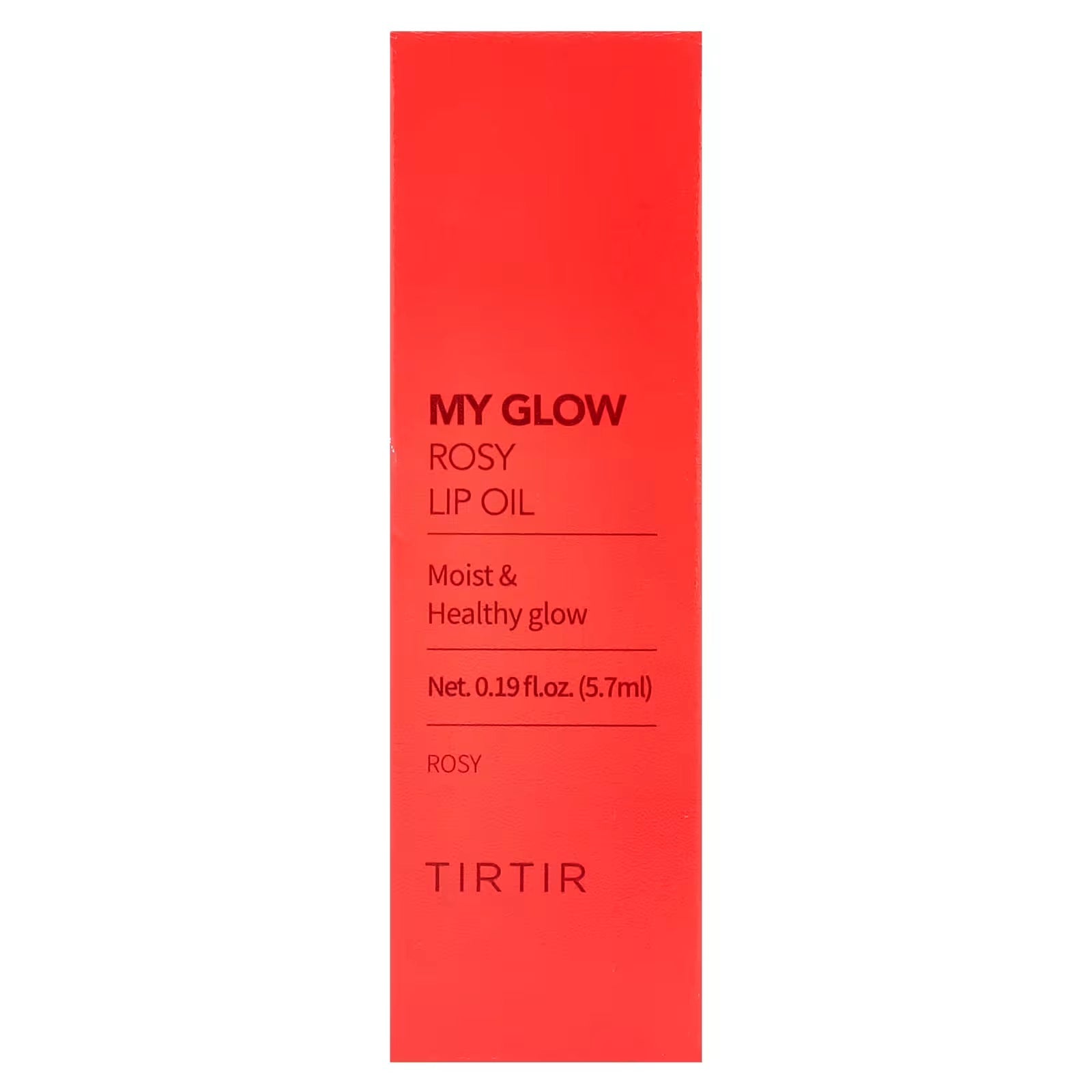 Red packaging of TIRTIR MY GLOW Rosy Lip Oil on a white background